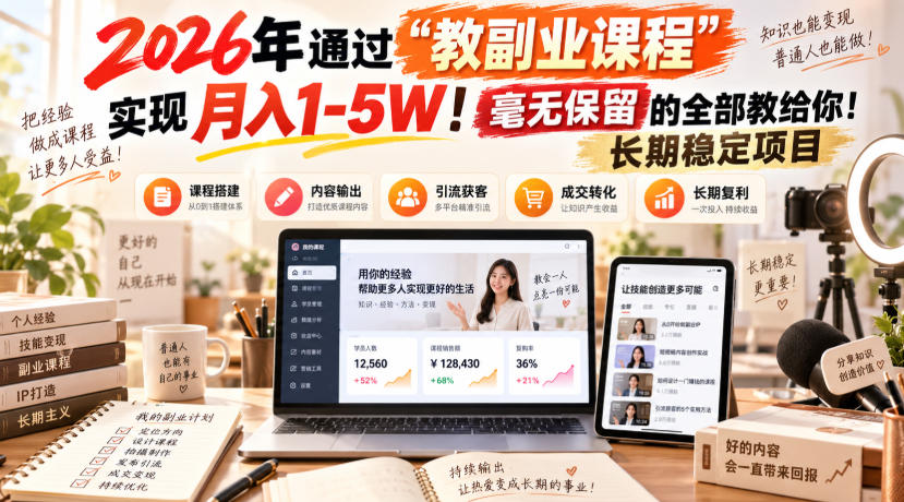 2026年通过“教副业课程”实现月入1-5W！毫无保留的全部教给你！长期稳定项目-海之城短剧项目