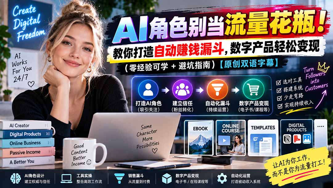 AI角色别当流量花瓶！教你打造自动赚钱漏斗，数字产品轻松变现（零经验可学+避坑指南）【原创双语字幕】 - 中创网