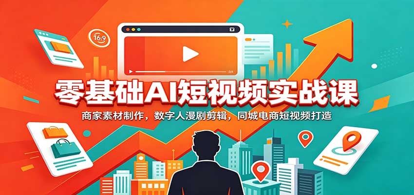 零基础AI短视频实战课：商家素材制作，数字人漫剧剪辑，同城电商短视频打造-海之城短剧项目