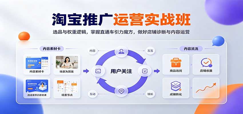 淘宝推广运营实战班：选品与权重逻辑，掌握直通车引力魔方，做好店铺诊断与内容运营-海之城短剧项目