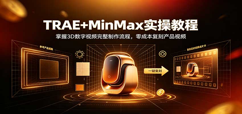 TRAE+MinMax实操教程：掌握3D数字视频完整制作流程，零成本复刻产品视频-海之城短剧项目