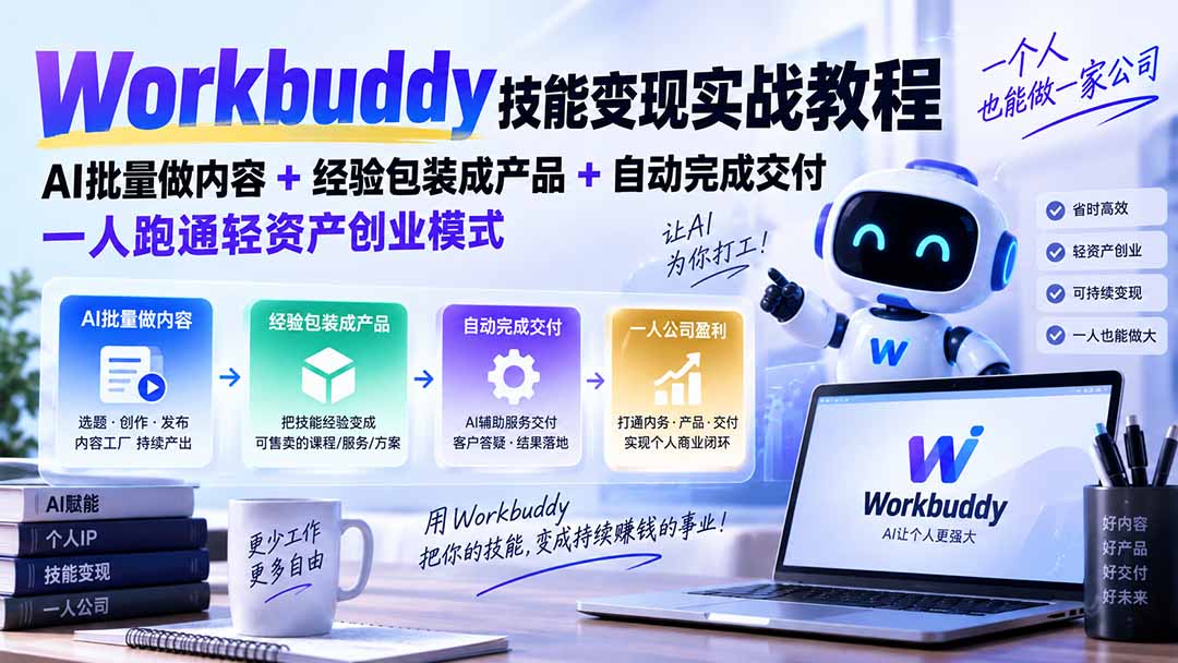 Workbuddy技能变现实战教程：AI批量做内容+经验包装成产品+自动完成交付，一人跑通轻资产创业模式-海之城短剧项目