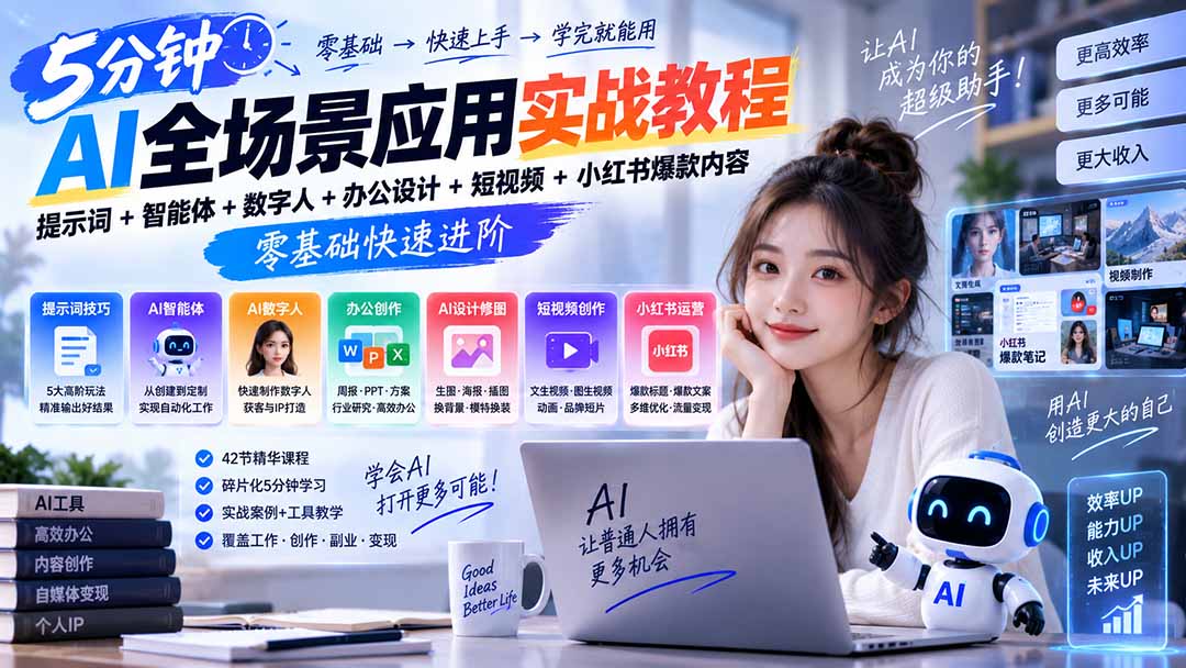 AI全场景应用实战教程｜提示词+智能体+数字人+办公设计+短视频+小红书爆款内容，零基础快速进阶-海之城短剧项目