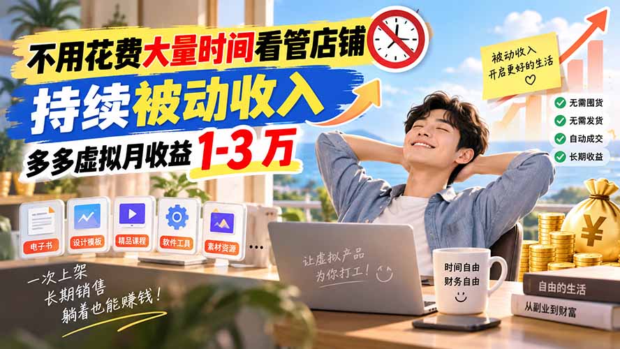 不用花费大量时间看管店铺，持续被动收入，多多虚拟月收益 1-3 万 - 中创网