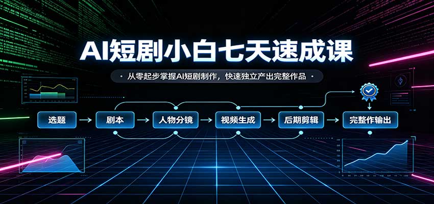 AI短剧小白七天速成课：从零起步掌握AI短剧制作，快速独立产出完整作品-海之城短剧项目