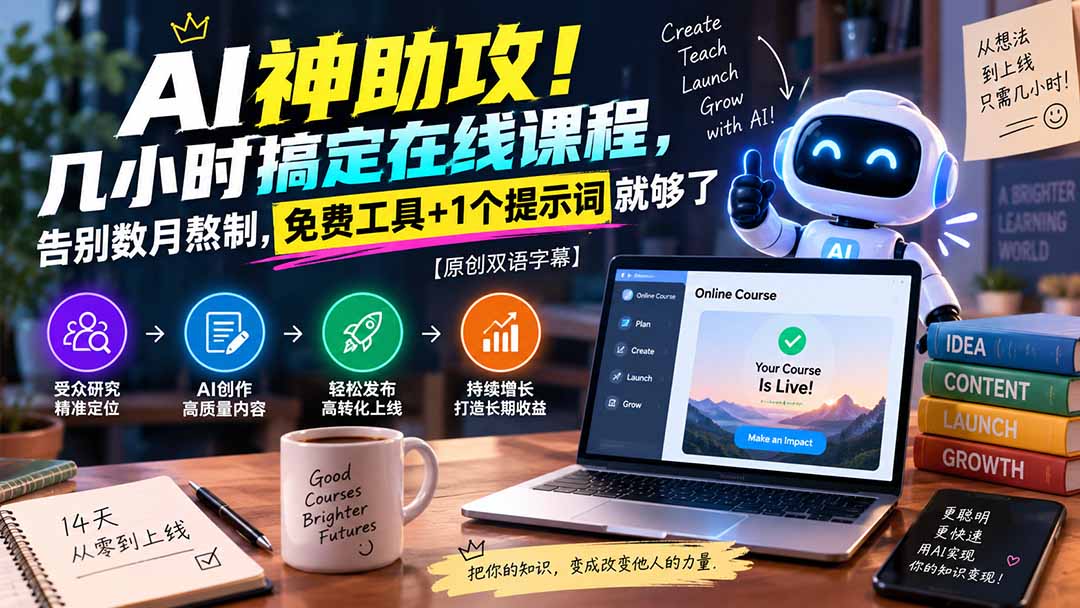 AI神助攻！几小时搞定在线课程，告别数月熬制，免费工具+1个提示词就够了【原创双语字幕】-海之城短剧项目