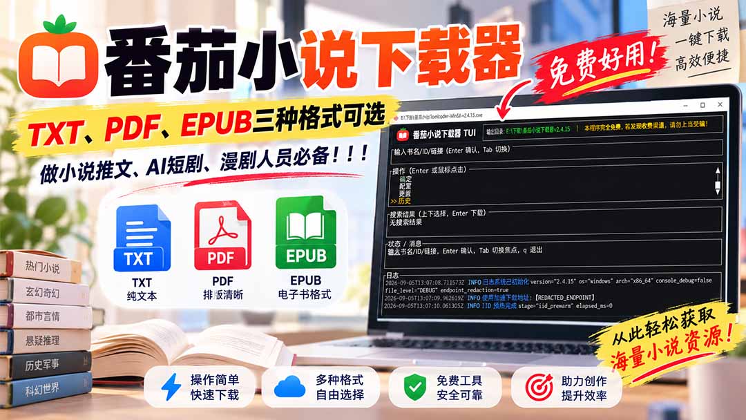 番茄小说下载器，TXT、PDF、EPUB三种格式可选，做小说推文、AI短剧、漫剧人员必备！ - 中创网