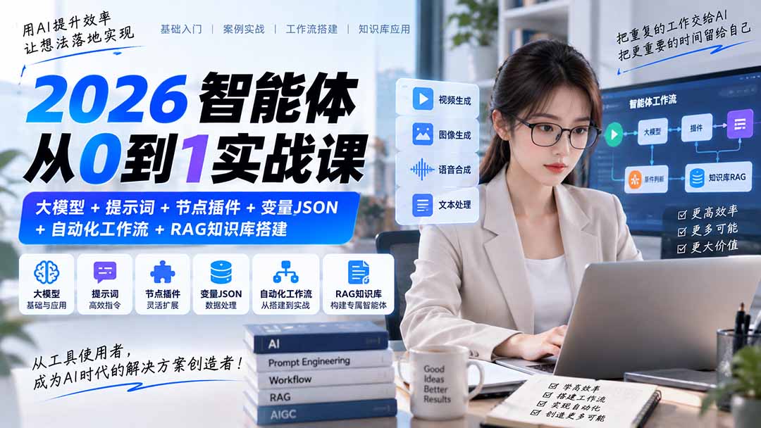 2026智能体从0到1实战课｜大模型+提示词+节点插件+变量JSON+自动化工作流+RAG知识库搭建-海之城短剧项目