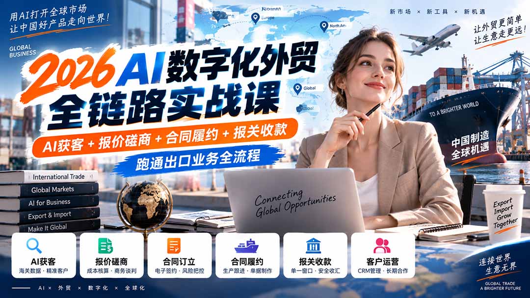 2026AI数字化外贸全链路实战课：AI获客+报价磋商+合同履约+报关收款，跑通出口业务全流程-海之城短剧项目