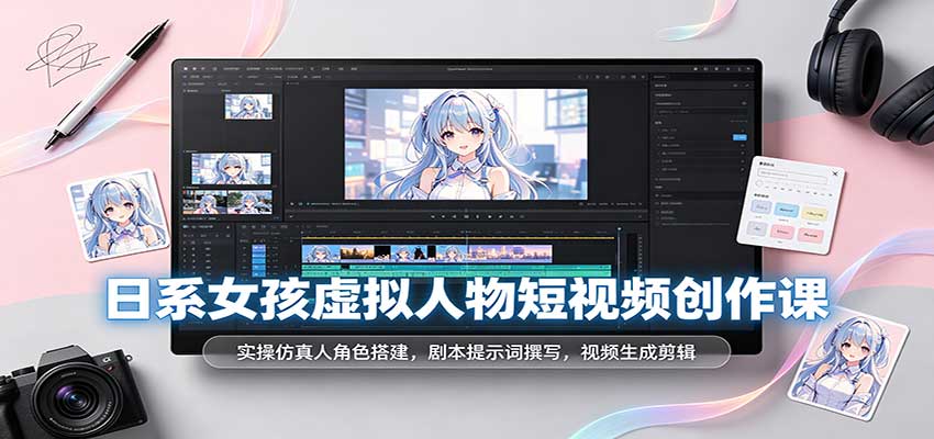 日系女孩虚拟人物短视频创作课：实操仿真人角色搭建，剧本提示词撰写，视频生成剪辑-海之城短剧项目
