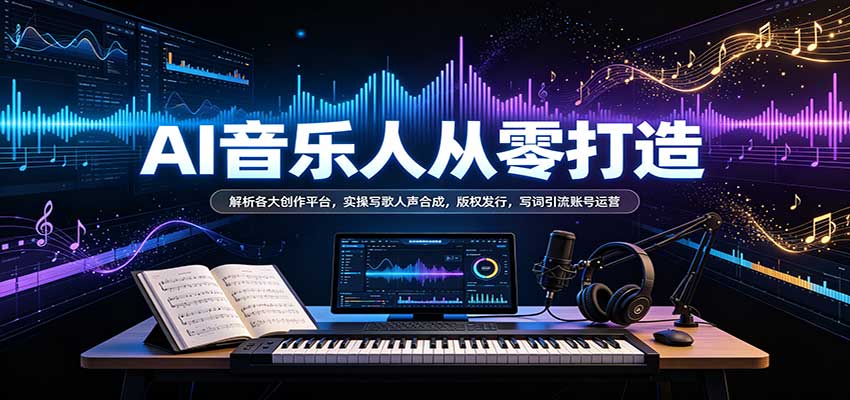 AI音乐人从零打造：解析各大创作平台，实操写歌人声合成，版权发行，写词引流账号运营-海之城短剧项目