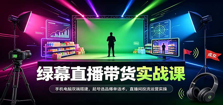 绿幕直播带货实战课：手机电脑双端搭建，起号选品爆单话术，直播间投流运营实操-海之城短剧项目