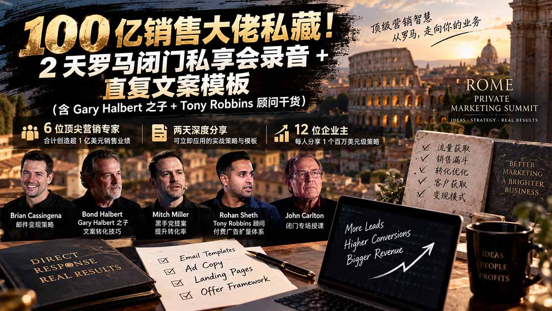 100亿销售大佬私藏-无水印！2天罗马闭门私享会录音+直复文案模板【原创双语字幕】-海之城短剧项目