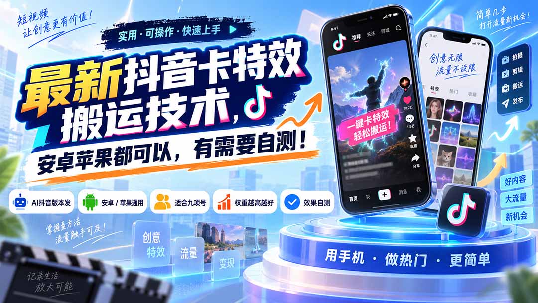 最新抖音卡特效搬运技术，安卓苹果都可以，有需要自测！ - 中创网