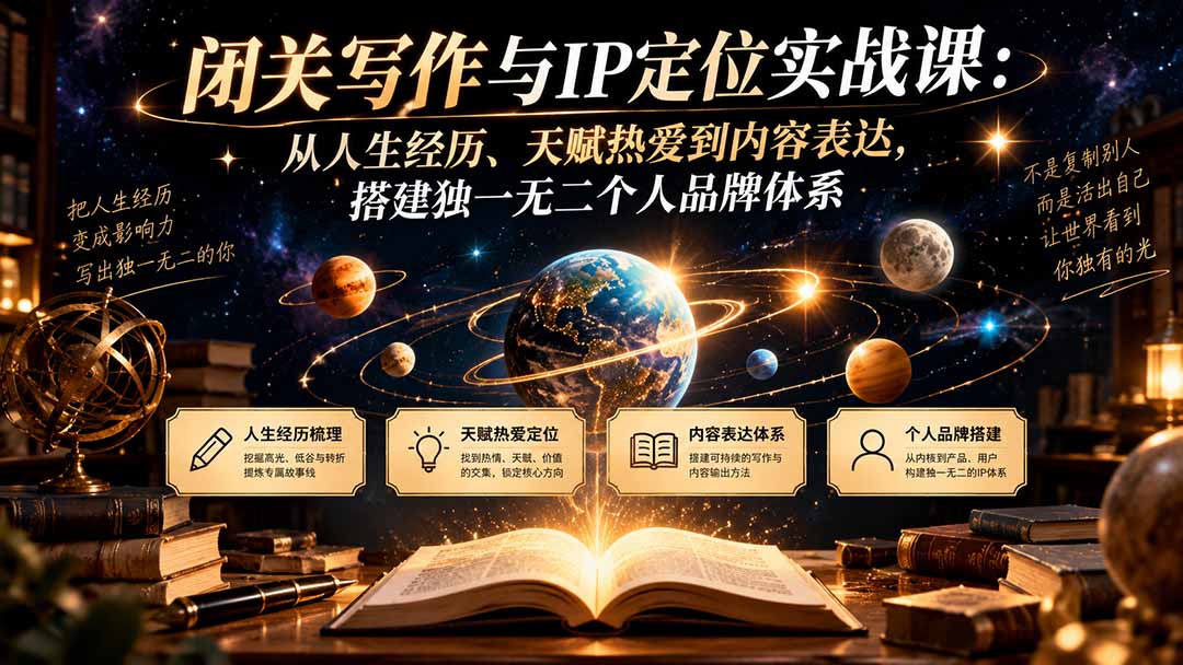 闭关写作与IP定位实战课：从人生经历、天赋热爱到内容表达，搭建独一无二个人品牌体系-海之城短剧项目