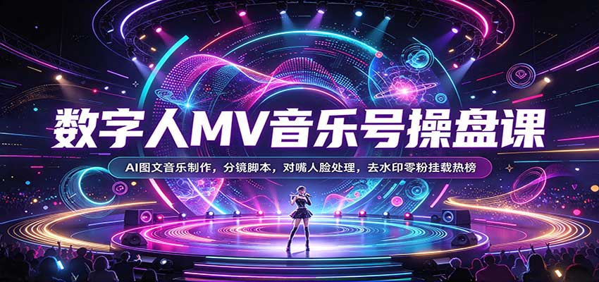 数字人MV音乐号操盘课：AI图文音乐制作，分镜脚本，对嘴人脸处理，去水印零粉挂载热榜-海之城短剧项目