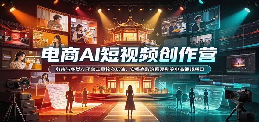 电商AI短视频创作营：剪映与多类AI平台工具核心玩法，实操光影溶图漫剧等电商视频项目-海之城短剧项目