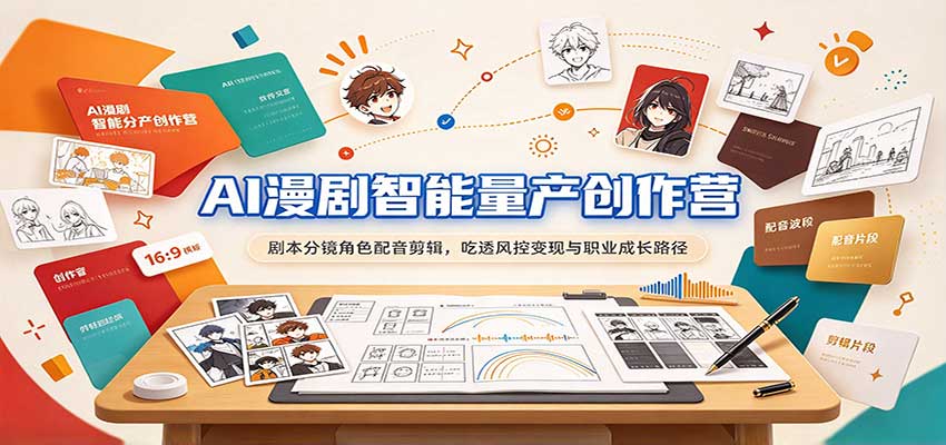 AI漫剧智能量产创作营：剧本分镜角色配音剪辑，吃透风控变现与职业成长路径-海之城短剧项目