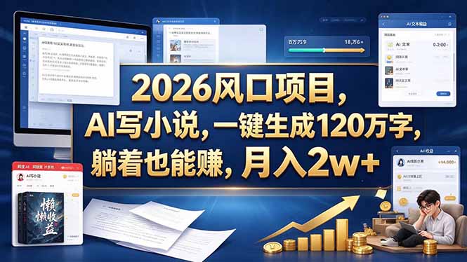 2026 风口项目，AI 写小说，一键生成 120 万字，躺着也能赚，月入 2w +-海之城短剧项目