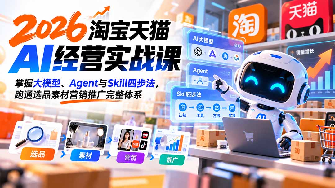 【无水印】2026淘宝天猫AI经营实战课：掌握大模型、Agent与Skill四步法，跑通选品素材营销推广完整体系-海之城短剧项目