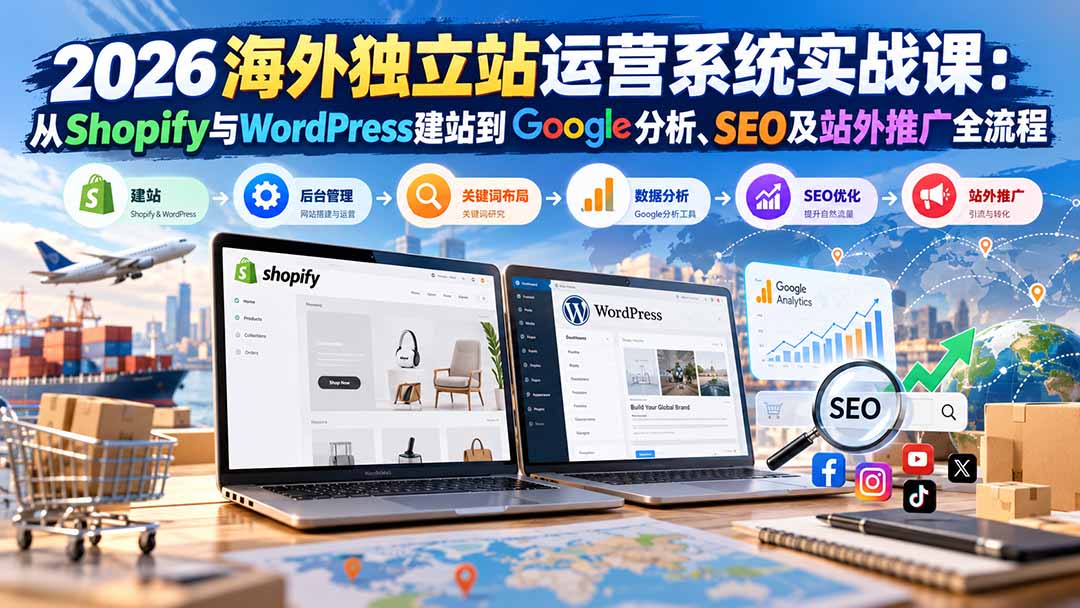 2026海外独立站运营系统实战课：从Shopify与WordPress建站到Google分析、SEO及站外推广全流程-海之城短剧项目