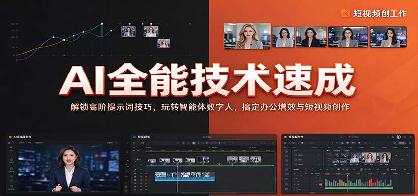 AI全能技术速成：解锁高阶提示词技巧，玩转智能体数字人，搞定办公增效与短视频创作-海之城短剧项目