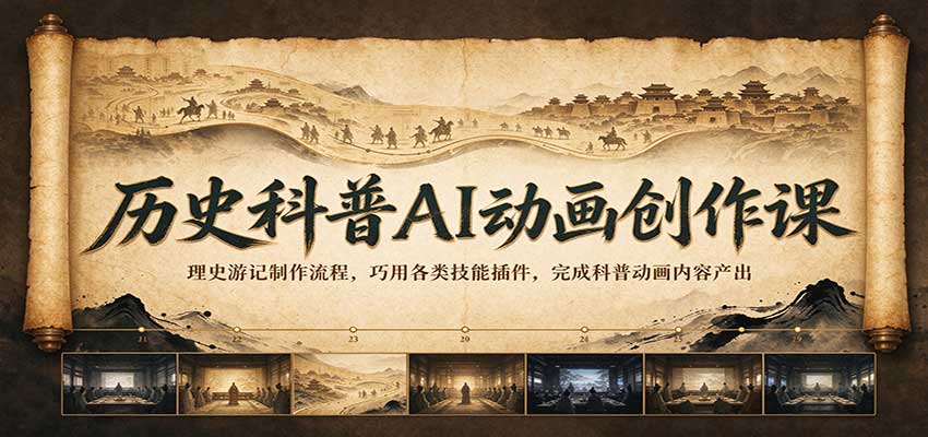 历史科普AI动画创作课：理史游记制作流程，巧用各类技能插件，完成科普动画内容产出-海之城短剧项目