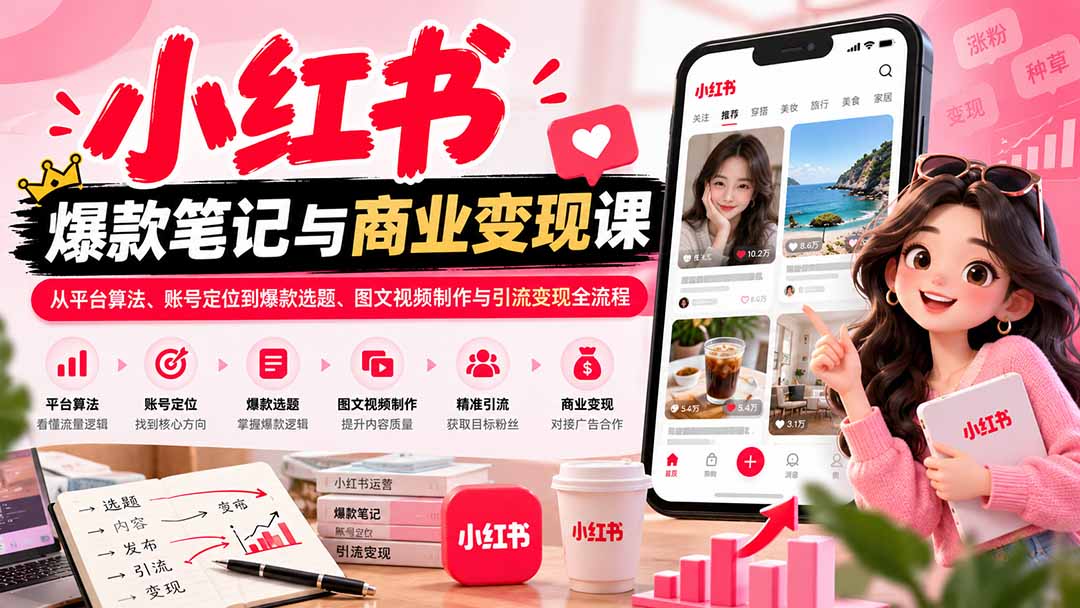 2026小红书爆款笔记与商业变现课：从平台算法、账号定位到爆款选题、图文视频制作与引流变现全流程-海之城短剧项目