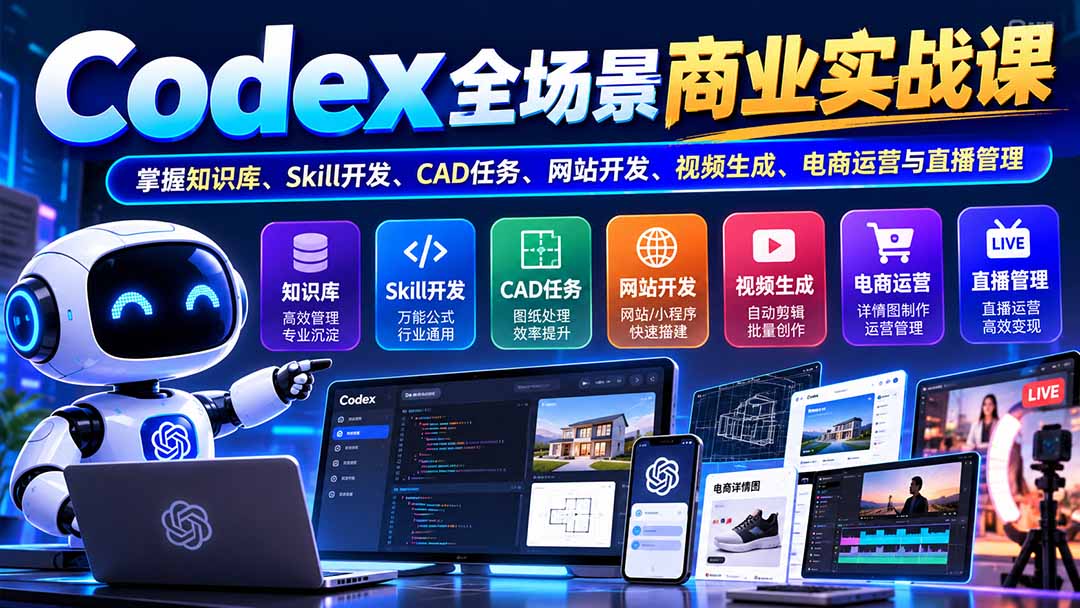 【无水印】Codex全场景商业实战课：掌握知识库、Skill开发、CAD任务、网站开发、视频生成、电商运营与直播管理-海之城短剧项目