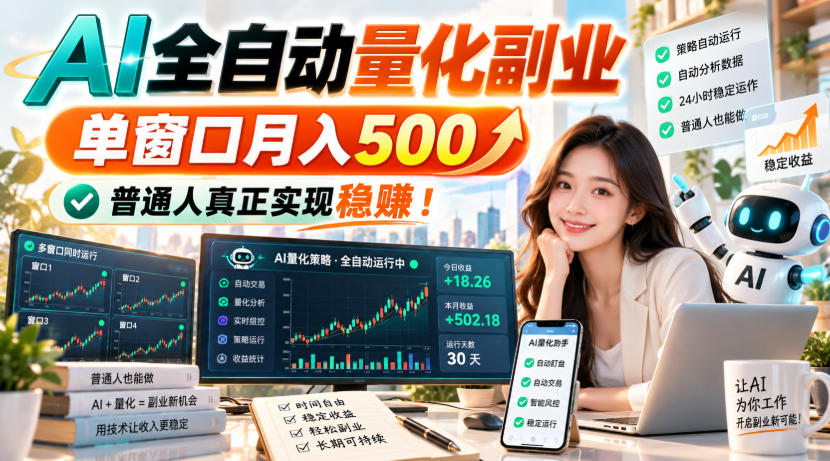 AI全自动量化副业，单窗口月入500，普通人真正实现稳赚！-海之城短剧项目