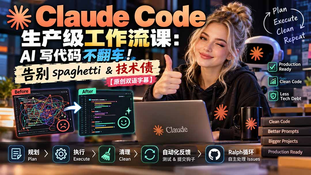 Claude Code 生产级工作流课：AI 写代码不翻车！告别 spaghetti & 技术债【原创双语字幕】-海之城短剧项目