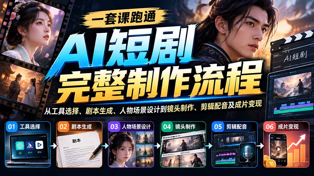 一套课跑通AI短剧完整制作流程：从工具选择、剧本生成、人物场景设计到镜头制作、剪辑配音及成片变现 - 中创网