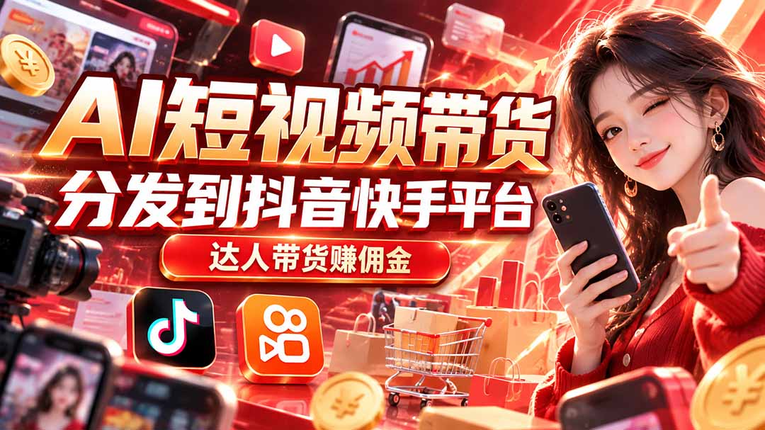【AI短视频带货】分发到抖音快手平台，达人带货赚佣金-海之城短剧项目