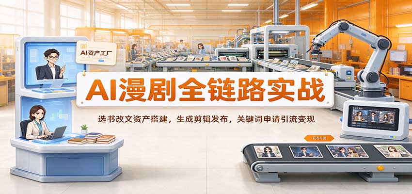 AI漫剧全链路实战：选书改文资产搭建，生成剪辑发布，关键词申请引流变现-海之城短剧项目