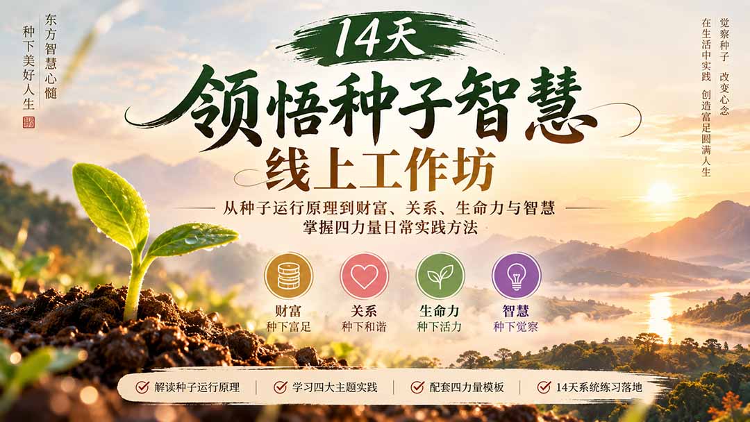 14天领悟种子智慧线上工作坊｜从种子运行原理到财富、关系、生命力与智慧，掌握四力量日常实践方法-海之城短剧项目