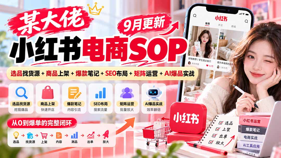 某大佬小红书电商SOP｜9月更新：选品找货源+商品上架+爆款笔记+SEO布局+矩阵运营+AI爆品实战-海之城短剧项目