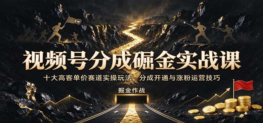 视频号分成掘金实战课：十大高客单价赛道实操玩法，分成开通与涨粉运营技巧-海之城短剧项目
