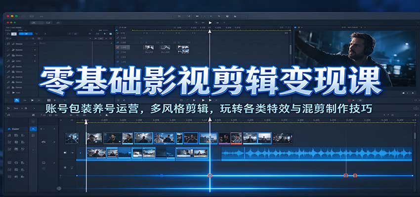 零基础影视剪辑变现课：账号包装养号运营，多风格剪辑，玩转各类特效与混剪制作技巧-海之城短剧项目