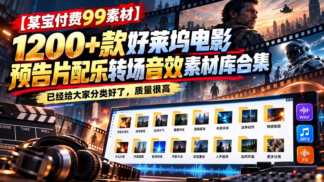 【某宝付费99素材】1200+款好莱坞电影预告片配乐转场音效素材库合集-海之城短剧项目