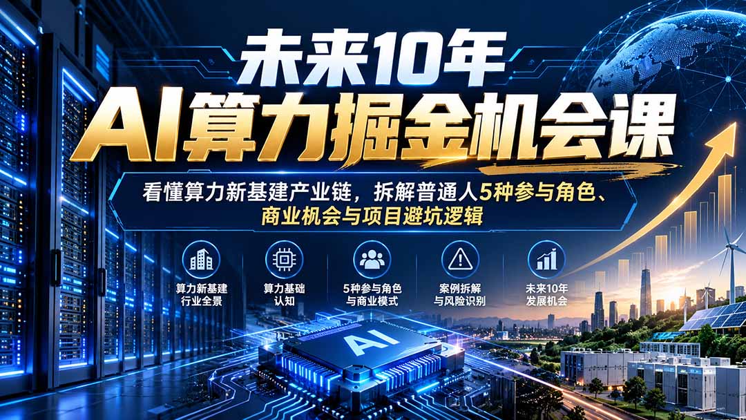 未来10年AI算力掘金机会课：看懂算力新基建产业链，拆解普通人5种参与角色、商业机会与项目避坑逻辑-海之城短剧项目