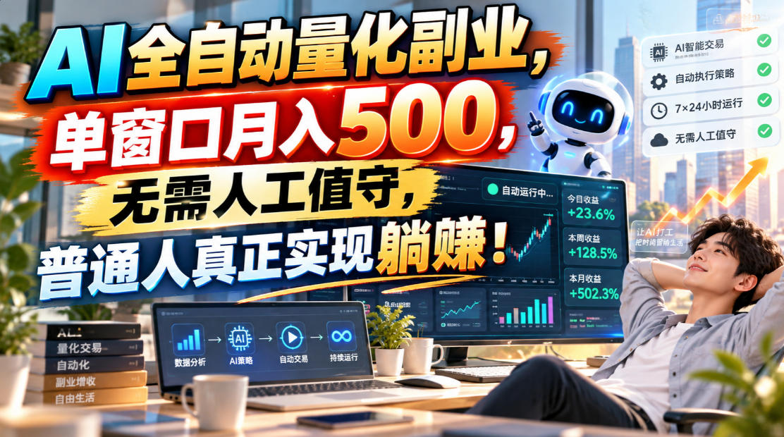 AI全自动量化副业，单窗口月入500，无需人工值守，普通人真正实现躺賺！-海之城短剧项目