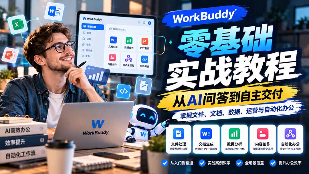 WorkBuddy零基础实战教程：从AI问答到自主交付，掌握文件、文档、数据、运营与自动化办公-海之城短剧项目