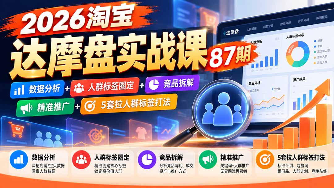 2026淘宝达摩盘实战课87期：数据分析+人群标签圈定+竞品拆解+精准推广+5套拉人群标签打法-海之城短剧项目