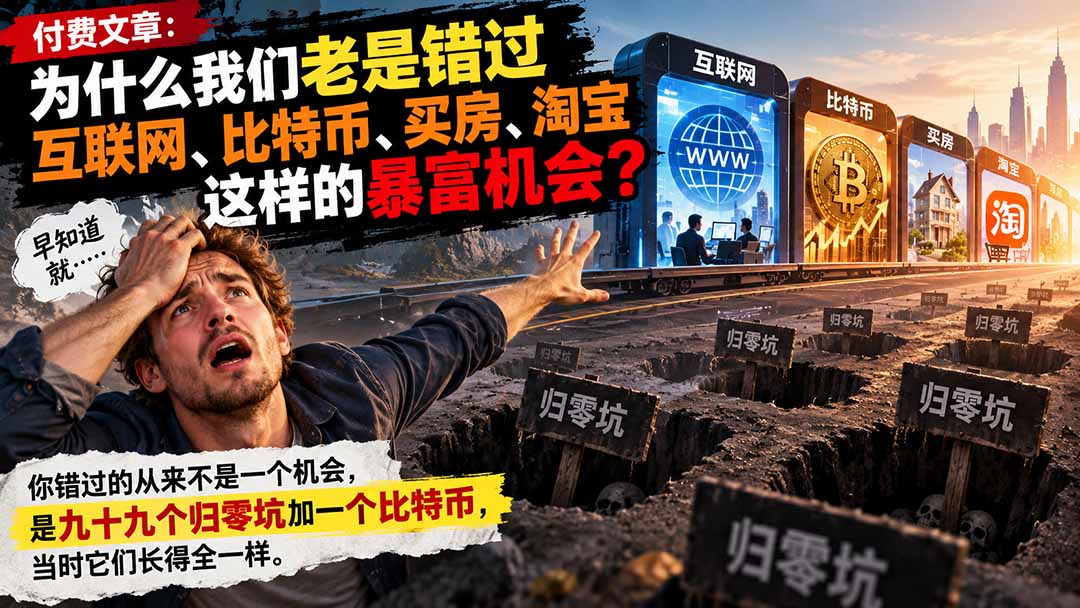 付费文章：为什么我们老是错过互联网、比特币、买 房、淘宝这样的暴富机会？-海之城短剧项目