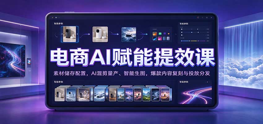 电商AI赋能提效课：素材储存配置，AI混剪量产、智能生图，爆款内容复刻与投放分发-海之城短剧项目