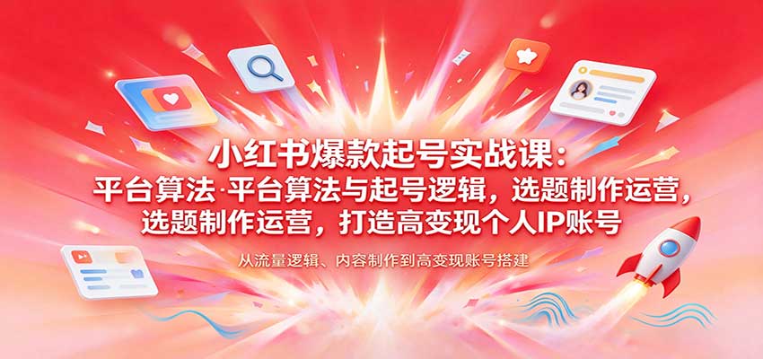 小红书爆款起号实战课：平台算法与起号逻辑，选题制作运营，打造高变现个人IP账号-海之城短剧项目