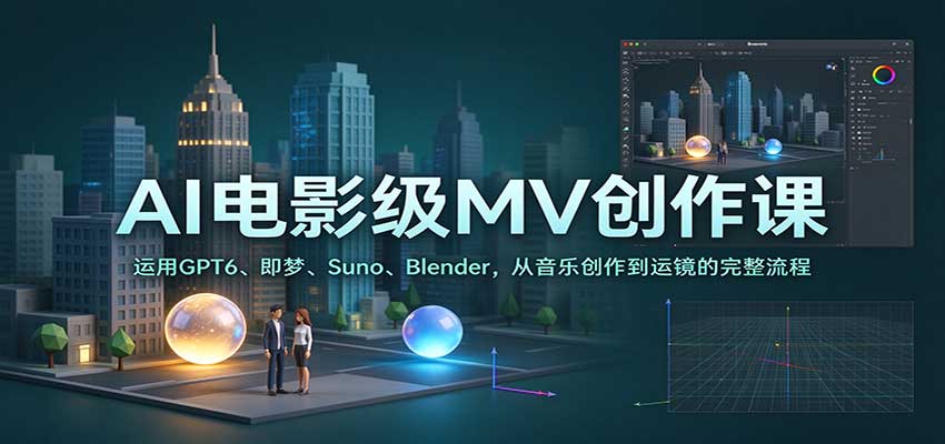 AI电影级MV创作课：运用GPT6、即梦、Suno、Blender，从音乐创作到运镜的完整流程-海之城短剧项目