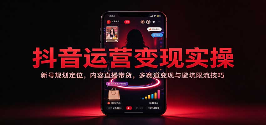 抖音运营变现实操：新号规划定位，内容直播带货，多赛道变现与避坑限流技巧-海之城短剧项目