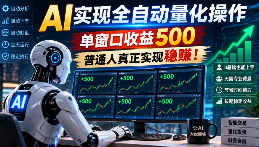 AI实现全自动量化，单窗口月入收益500，别嫌收益少，靠谱最重要！-海之城短剧项目