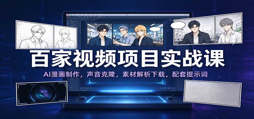 百家视频项目实战课：AI漫画制作，声音克隆，素材解析下载，配套提示词-海之城短剧项目